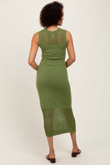 Green Crochet Knit Sleeveless Maxi Dress