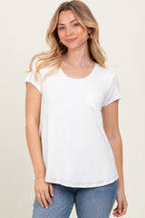 Ivory Round Neck Maternity Nursing Pocket T-Shirt