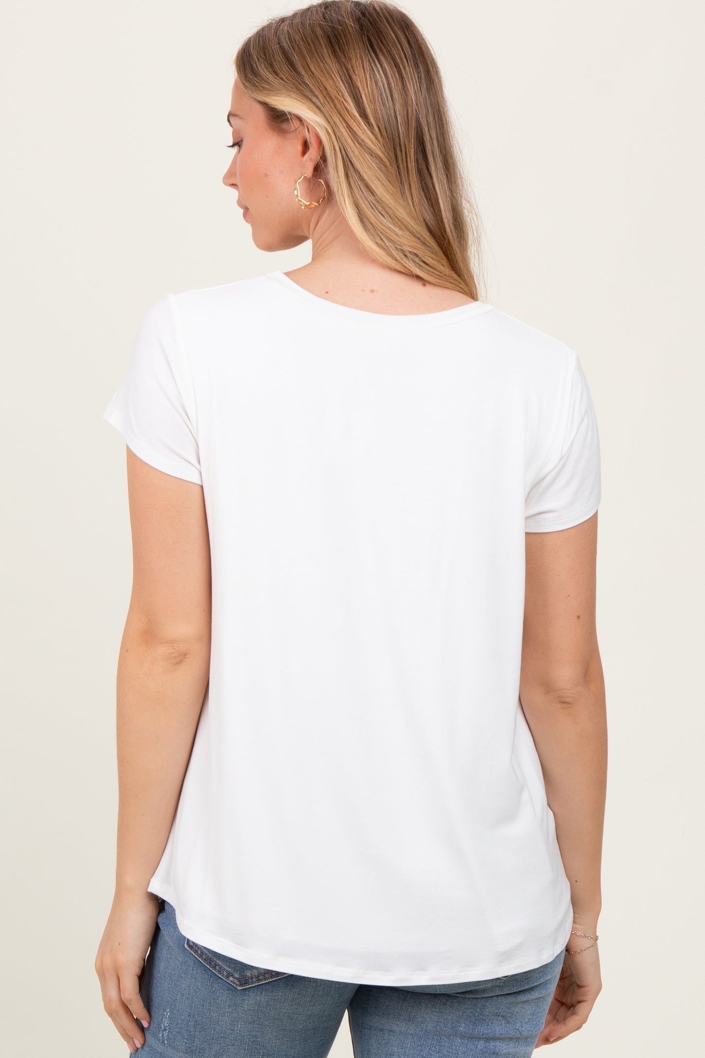 Ivory Round Neck Nursing Pocket T-Shirt