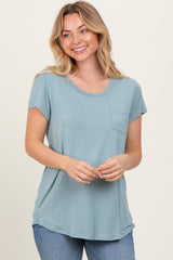 Sage Round Neck Nursing Pocket T-Shirt