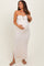 Beige Striped Halter Neck Fitted Maternity Maxi Dress