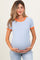 Blue Striped Knit Contrast Trim Maternity Top