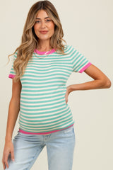 Mint Striped Knit Contrast Trim Maternity Top