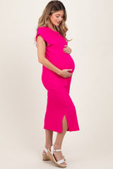 Fuchsia Basic Dolman Sleeve Maternity Midi Dress
