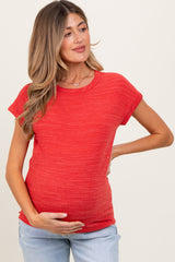 Red Heather Textured Short Sleeve Maternity Top
