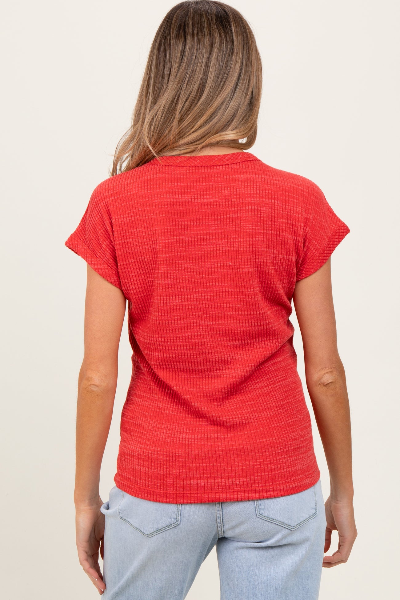 Red Heather Textured Short Sleeve Maternity Top