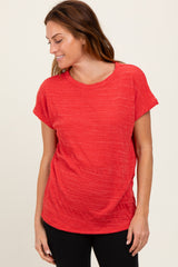 Red Heather Textured Short Sleeve Maternity Top