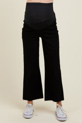Black Raw Hem Cropped Wide Leg Maternity Jeans