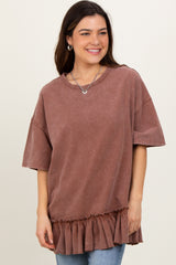 Rust Relaxed Ruffled Tunic Maternity Top