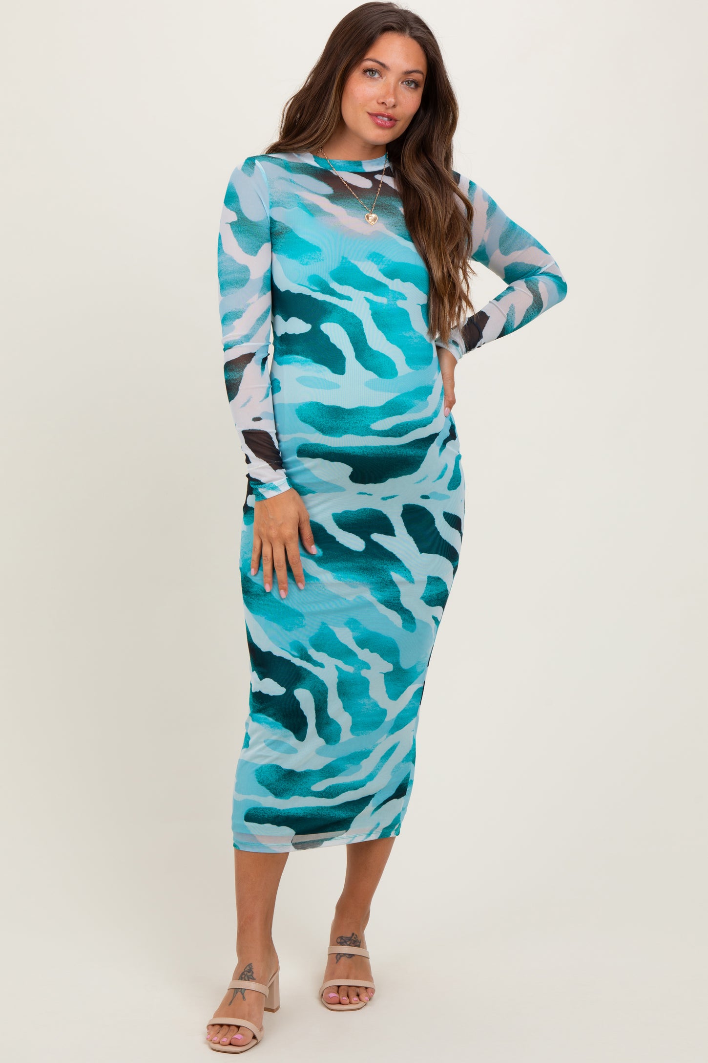 Blue Abstract Print Fitter Maternity Midi Dress