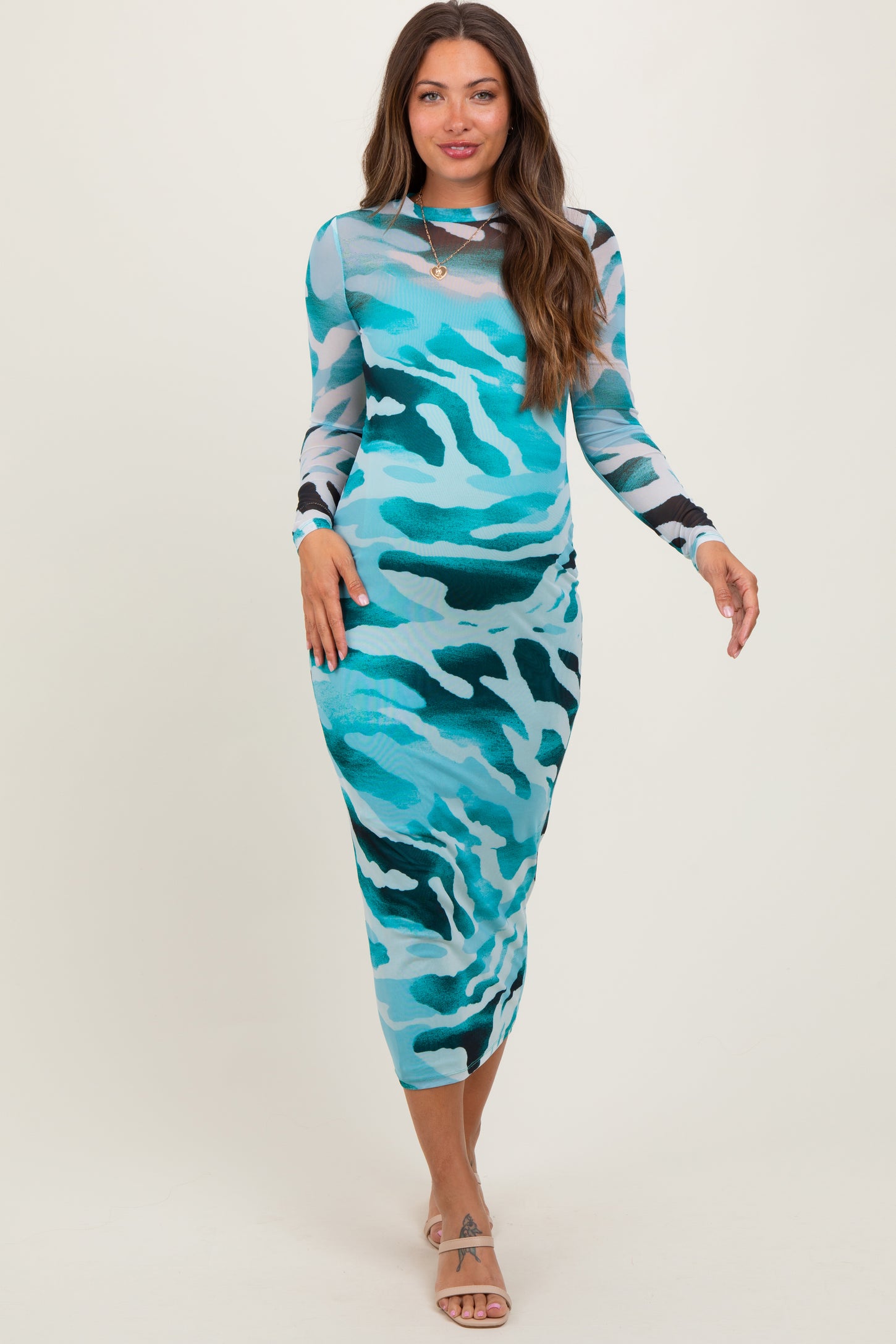 Blue Abstract Print Fitter Maternity Midi Dress