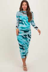 Blue Abstract Print Fitter Maternity Midi Dress