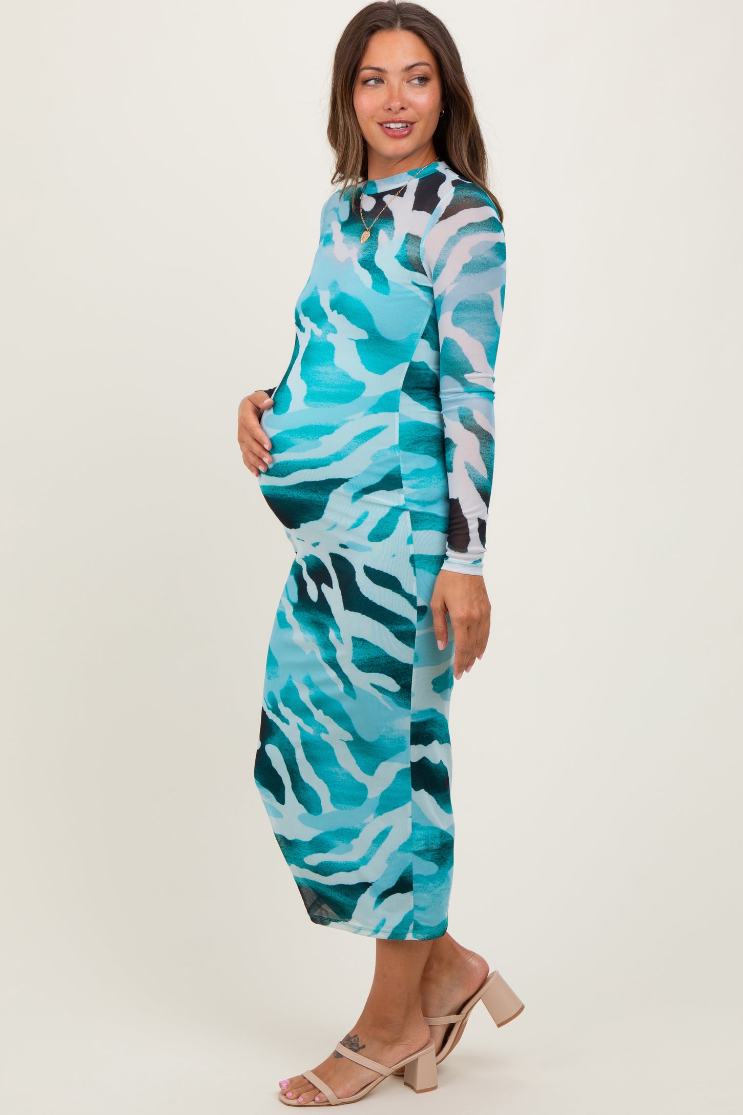Blue Abstract Print Fitter Maternity Midi Dress