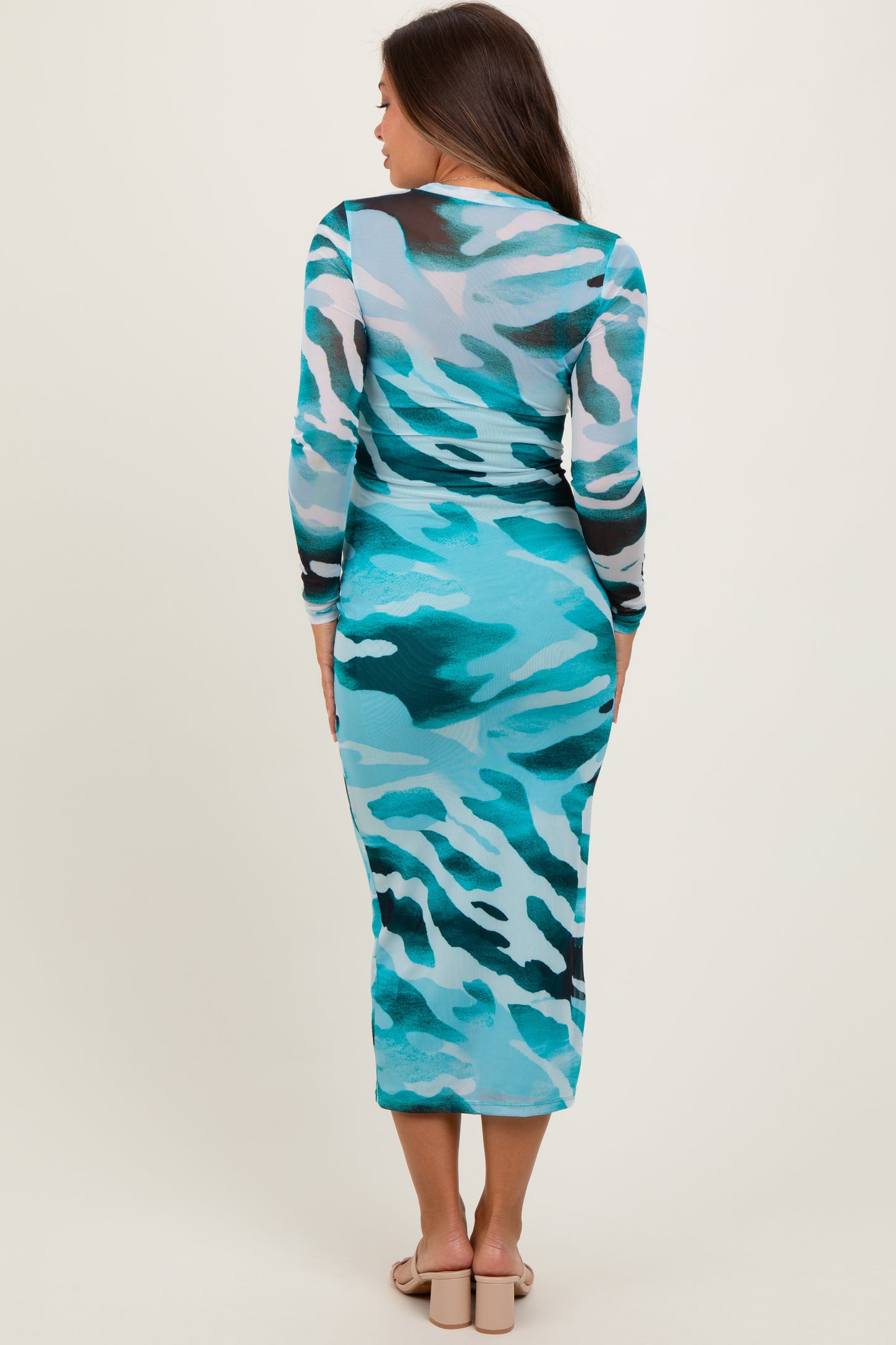 Blue Abstract Print Fitter Maternity Midi Dress