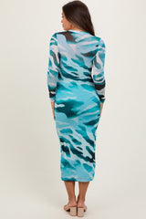 Blue Abstract Print Fitter Maternity Midi Dress