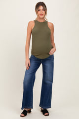 Navy Distressed Raw Hem Wide Leg Maternity Jeans
