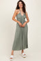 Light Olive Halter Neck Side Slit Midi Dress