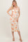 Cream Floral Ruched Low Tie Back Midi Dress