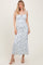 Blue Ribbed Floral Shoulder Tie Maxi Dress
