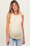 Cream Rib Knit Ruffle Trim Sleeveless Maternity Top