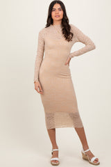 Cream Lace Overlay Long Sleeve Fitted Maternity Midi Dress