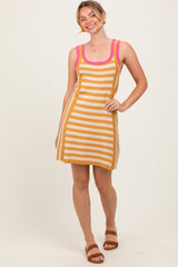 Yellow Contrast Striped Knit Mini Dress
