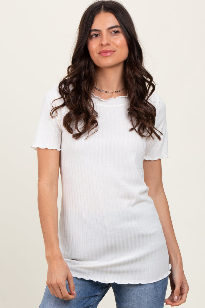 Ivory Ribbed Short Sleeve Top