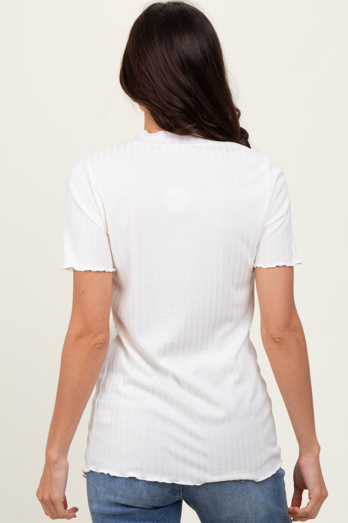Ivory Ribbed Short Sleeve Top