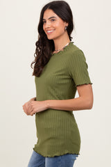 Olive Ribbed Short Sleeve Top