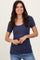 Navy Ribbed Scoop Neck Short Sleeve Top