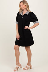 Black Mock Neck Contrast Striped Trim Mini Dress