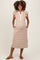 Camel Multi-Striped Button Up Ruffle Sleeve Maternity Midi Dress