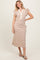 Camel Multi-Striped Button Up Ruffle Sleeve Midi Dress