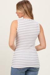 Taupe Striped Knit Sleeveless V-Neck Tank Top