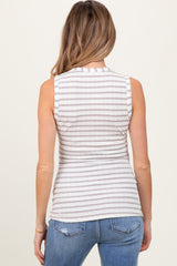 Taupe Striped Knit Sleeveless V-Neck Maternity Tank Top