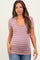 Lavender Cream Stripe Short Sleeve Round Neck Maternity Top