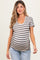 Beige Black Stripe Short Sleeve Round Neck Maternity Top