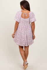 Lavender Chiffon Jacquard Print Square Neck Maternity Bubble Dress
