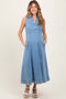 Light Blue Wash Collared Denim Flare Maternity Midi Dress