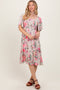 Pink Floral Smocked Midi Dress