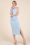 Light Blue Halter Tied Criss-Cross Ribbed Midi Dress