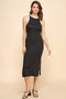 Black/Soft White High Neck Ribbed Sleeveless Midi Dress