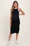 Black/Soft White High Neck Ribbed Sleeveless Maternity Midi Dress