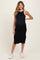 Black/Soft White High Neck Ribbed Sleeveless Maternity Midi Dress