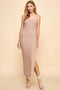 Beige Striped Sleeveless Fitted Maxi Dress