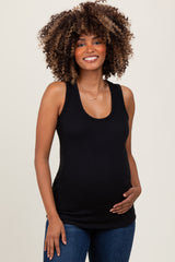 Black Ribbed Scoop Neck Maternity Racerback Tank Top