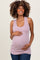 woman wearing a light purple ribbed maternity tank top and holding her baby bump
