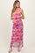 Pink Multi-Color Floral Mesh Ruched Sleeveless Maternity Maxi Dress