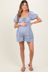 Light Blue Front Tie Maternity Romper