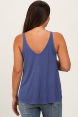 Navy Blue Ribbed V-Neck Flowy Maternity Tank